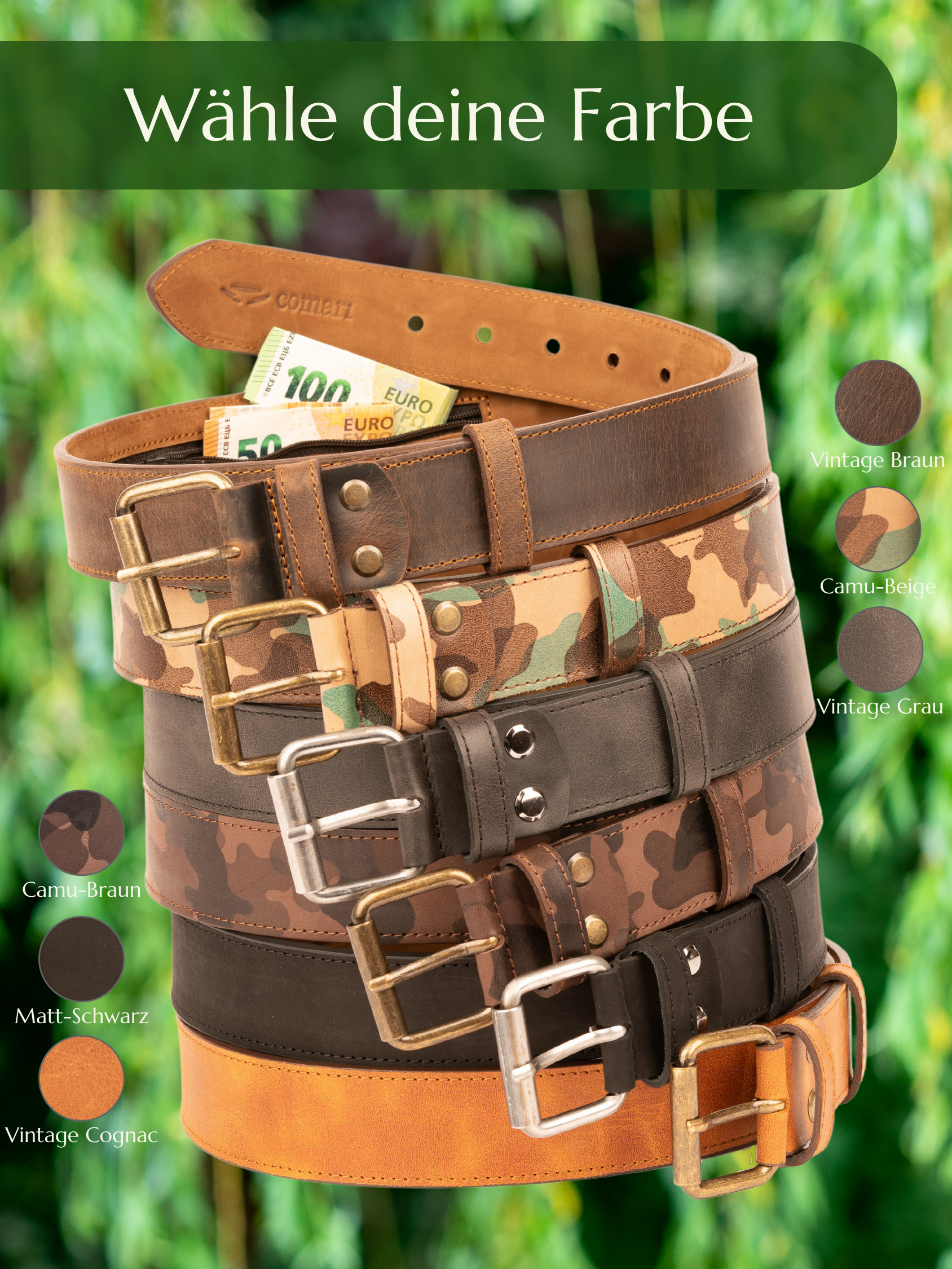 Schwarzer Leder Geldgürtel 'Segurok' - Sicher Reisen | Comari