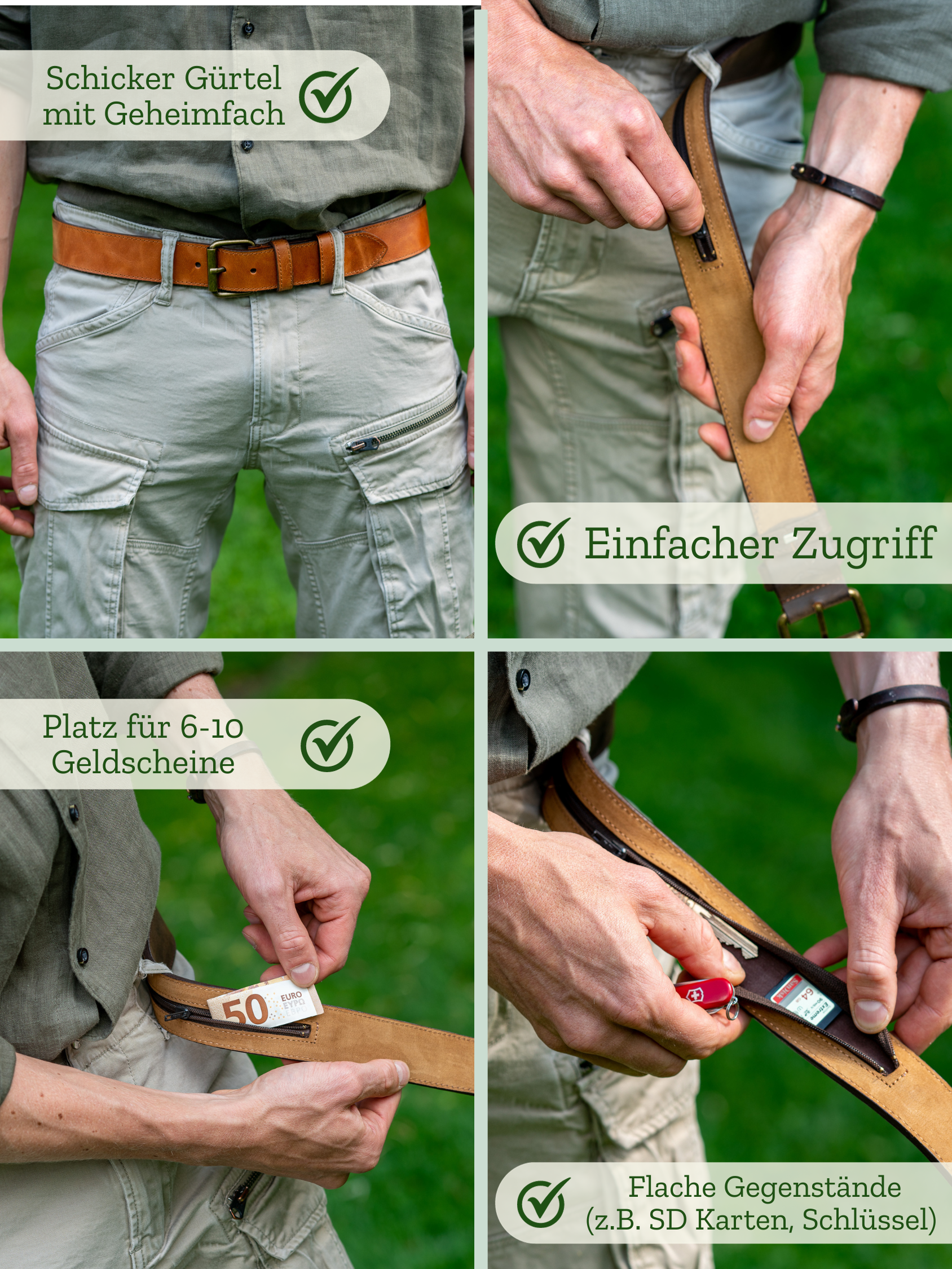 'Segurok' Geldgürtel in Cognac - aus Leder mit Stil | Comari